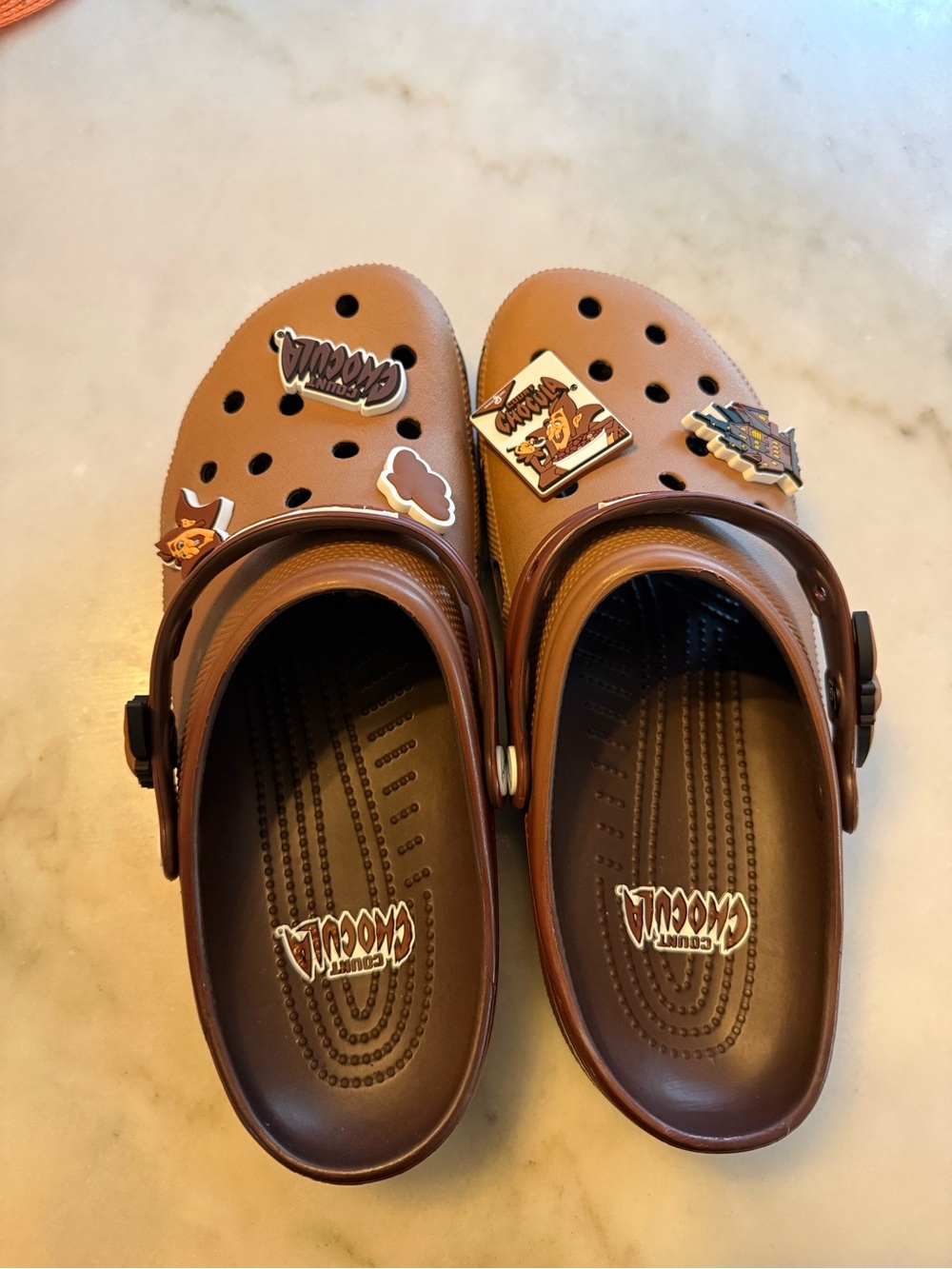 CROCS Men's Brown Clog Sandals with Decorative Jibbitz